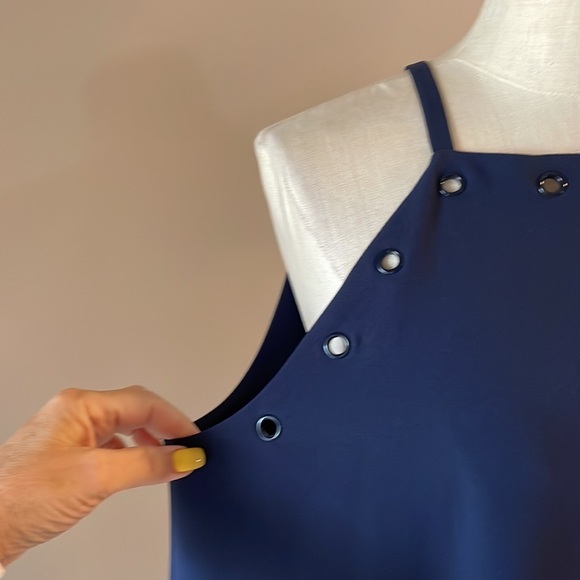 ALFANI navy blue shift dress tank / square neck grommets accents zip back sz 14 - Picture 4 of 10